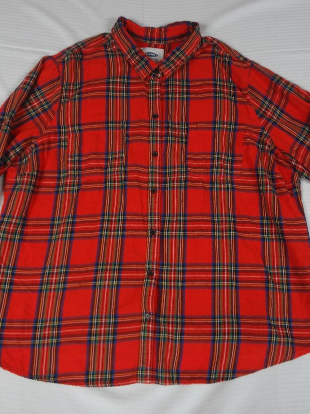 OLD NAVY RED GREEN BLUE PLAID CHECKERED BUTTON UP XXL 2XL WOMENS SHIRT L818